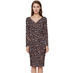 Coffee-beans Long Sleeve V-neck Bodycon Dress  by nateshop