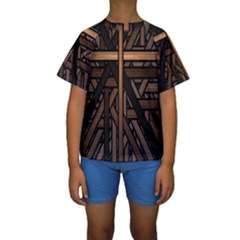 Fractal-dark Kids  Short Sleeve Swimwear by nateshop