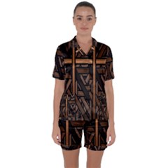 Fractal-dark Satin Short Sleeve Pajamas Set by nateshop