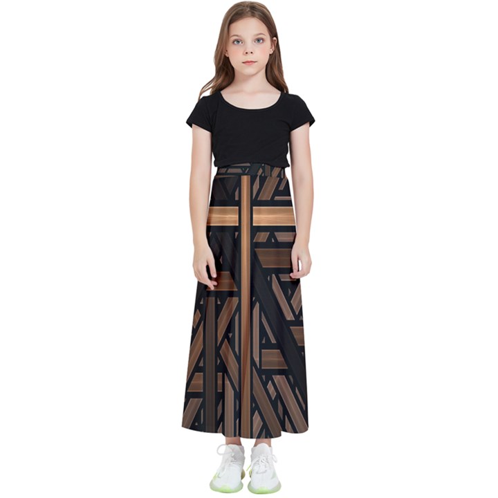 Fractal-dark Kids  Flared Maxi Skirt