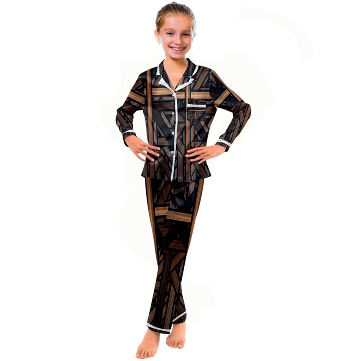 Fractal-dark Kid s Satin Long Sleeve Pajamas Set