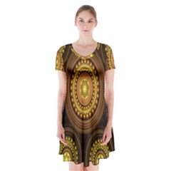 Fractal Short Sleeve V-neck Flare Dress by nateshop