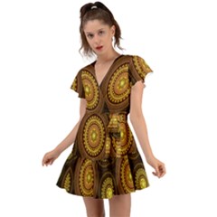 Fractal Flutter Sleeve Wrap Dress by nateshop