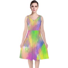 Abstract-calarfull V-neck Midi Sleeveless Dress  by nateshop