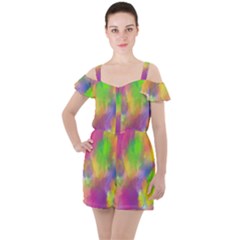 Abstract-calarfull Ruffle Cut Out Chiffon Playsuit by nateshop