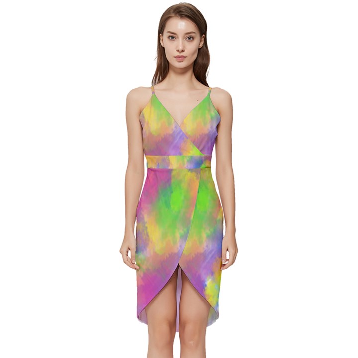 Abstract-calarfull Wrap Frill Dress