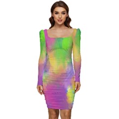 Abstract-calarfull Women Long Sleeve Ruched Stretch Jersey Dress