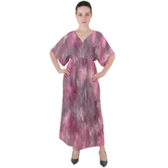 Abstract-pink V-neck Boho Style Maxi Dress by nateshop