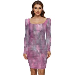 Abstract-pink Women Long Sleeve Ruched Stretch Jersey Dress by nateshop