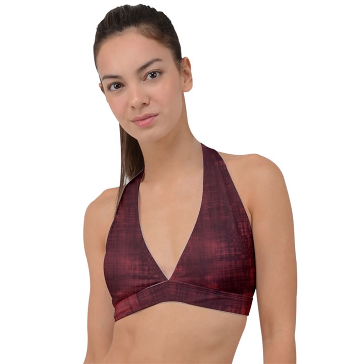 Background-maroon Halter Plunge Bikini Top