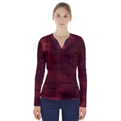 Background-maroon V-neck Long Sleeve Top by nateshop