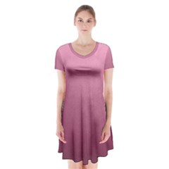 Background-pink Short Sleeve V-neck Flare Dress by nateshop