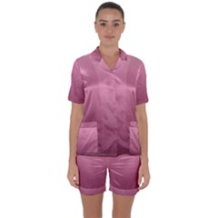 Background-pink Satin Short Sleeve Pajamas Set