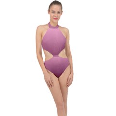 Background-pink Halter Side Cut Swimsuit by nateshop