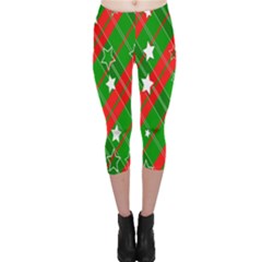 Background-green Red Star Capri Leggings  by nateshop