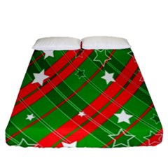 Background-green Red Star Fitted Sheet (queen Size) by nateshop