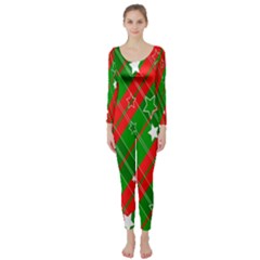 Background-green Red Star Long Sleeve Catsuit by nateshop