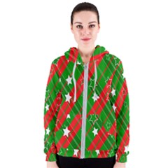 Background-green Red Star Women s Zipper Hoodie by nateshop