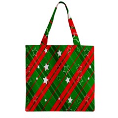 Background-green Red Star Zipper Grocery Tote Bag by nateshop