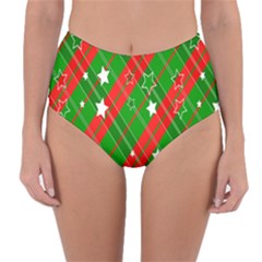 Background-green Red Star Reversible High-waist Bikini Bottoms by nateshop