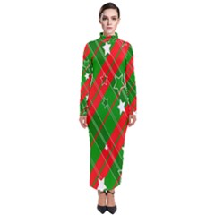 Background-green Red Star Turtleneck Maxi Dress