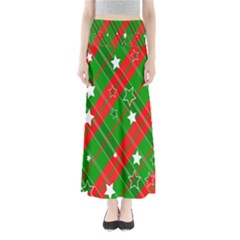 Background-green Red Star Full Length Maxi Skirt by nateshop