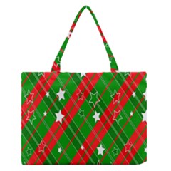 Background-green Red Star Zipper Medium Tote Bag by nateshop