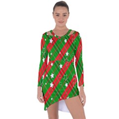 Background-green Red Star Asymmetric Cut-out Shift Dress by nateshop