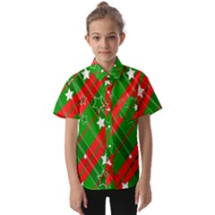 Background-green Red Star Kids  Short Sleeve Shirt by nateshop