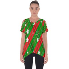 Background-green Red Star Cut Out Side Drop Tee by nateshop