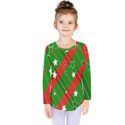 Background-green Red Star Kids  Long Sleeve Tee by nateshop