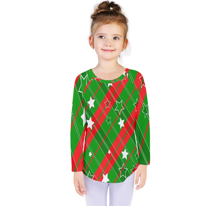 Background-green Red Star Kids  Long Sleeve Tee