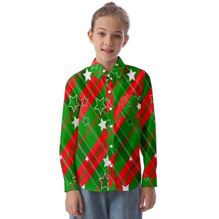 Background-green Red Star Kids  Long Sleeve Shirt