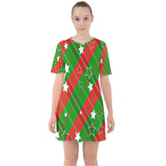 Background-green Red Star Sixties Short Sleeve Mini Dress by nateshop