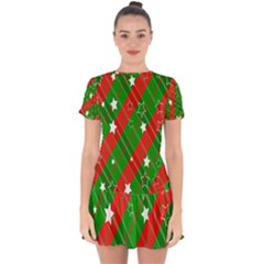 Background-green Red Star Drop Hem Mini Chiffon Dress by nateshop