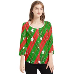 Background-green Red Star Chiffon Quarter Sleeve Blouse by nateshop