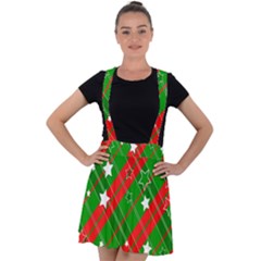 Background-green Red Star Velvet Suspender Skater Skirt