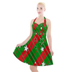 Background-green Red Star Halter Party Swing Dress  by nateshop