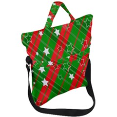 Background-green Red Star Fold Over Handle Tote Bag by nateshop