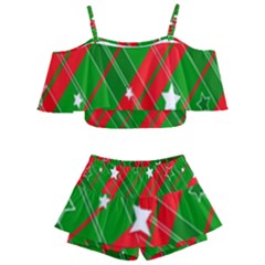 Background-green Red Star Kids  Off Shoulder Skirt Bikini by nateshop