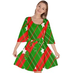 Background-green Red Star Velour Kimono Dress by nateshop