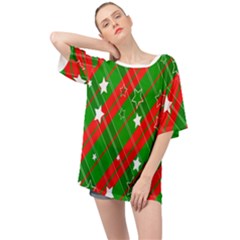 Background-green Red Star Oversized Chiffon Top by nateshop