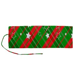 Background-green Red Star Roll Up Canvas Pencil Holder (m) by nateshop