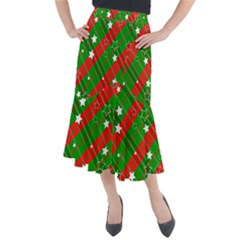 Background-green Red Star Midi Mermaid Skirt by nateshop