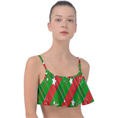 Background-green Red Star Frill Bikini Top by nateshop