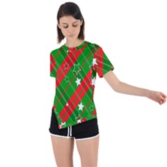 Background-green Red Star Asymmetrical Short Sleeve Sports Tee by nateshop