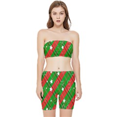 Background-green Red Star Stretch Shorts And Tube Top Set by nateshop