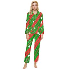 Background-green Red Star Womens  Long Sleeve Velvet Pocket Pajamas Set by nateshop