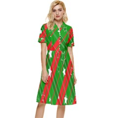 Background-green Red Star Button Top Knee Length Dress by nateshop