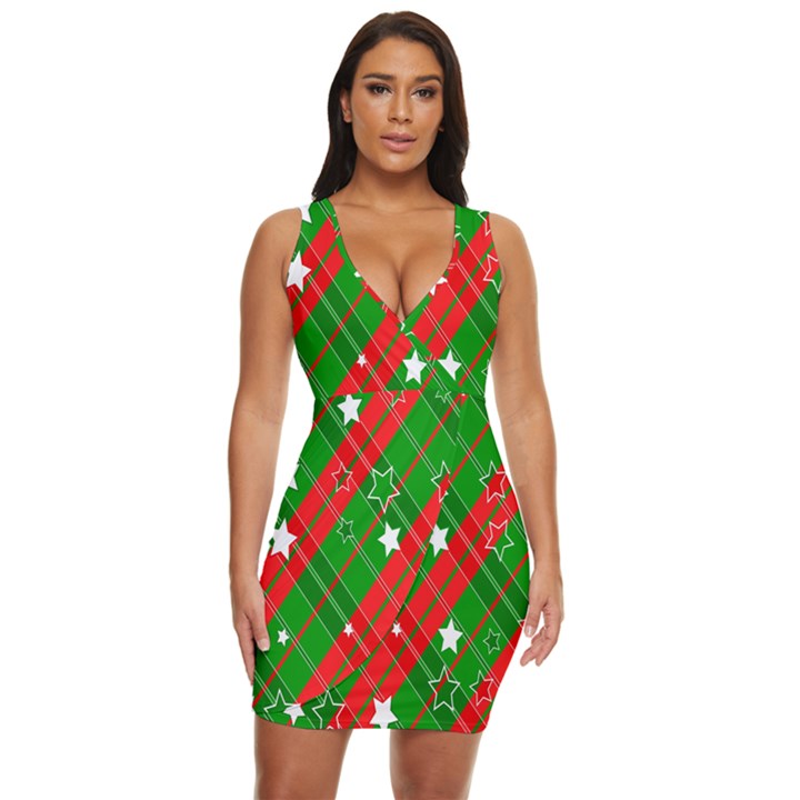 Background-green Red Star Draped Bodycon Dress